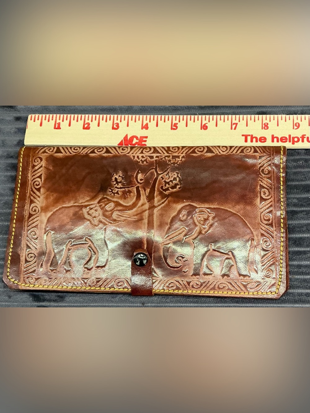 Vintage Bonia Embossed Tooled Leather India Elephant Wallet Clutch Handcrafted